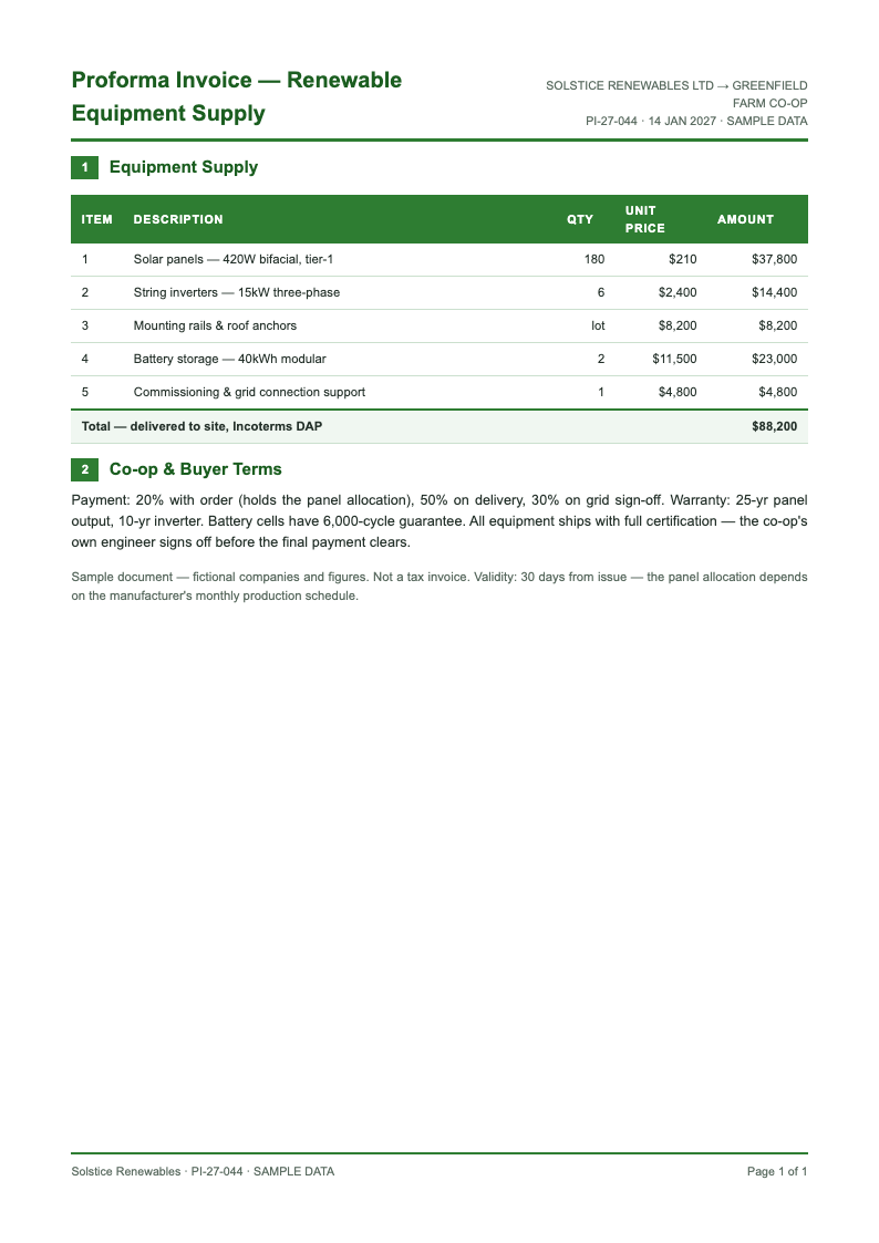 Corporate ESG report proforma invoice